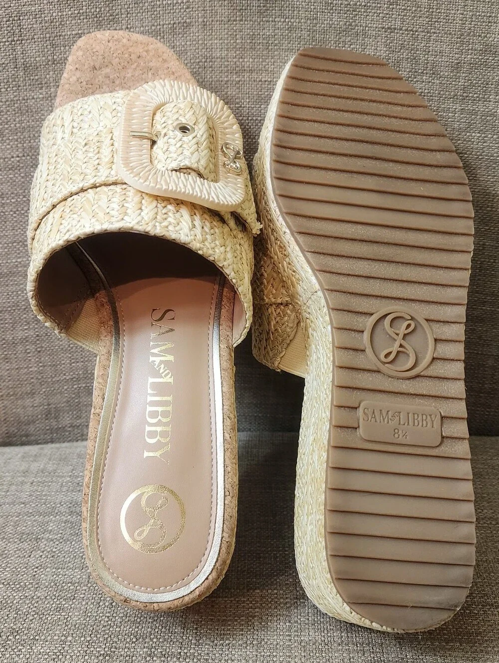 Natural Raffia Platform Slide with Buckle